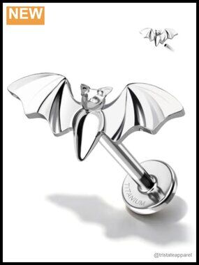 Titanium Cartilage Earring 16G Internally Threaded Bat Stud